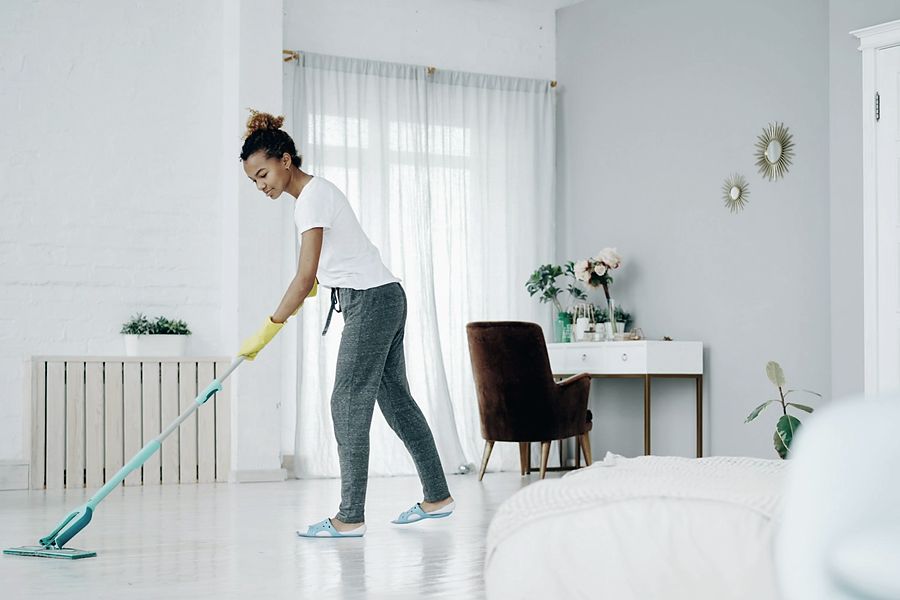 A finished room being cleaned at the end of a job
