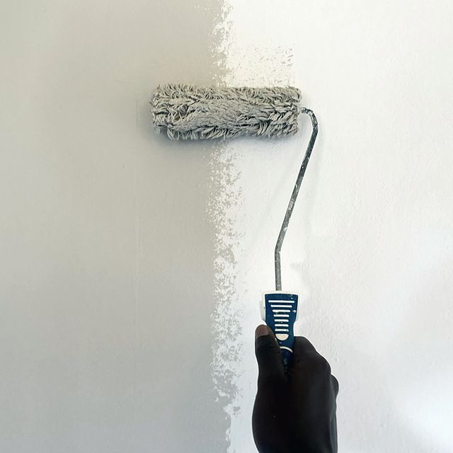 Interior wall being rolled after prep